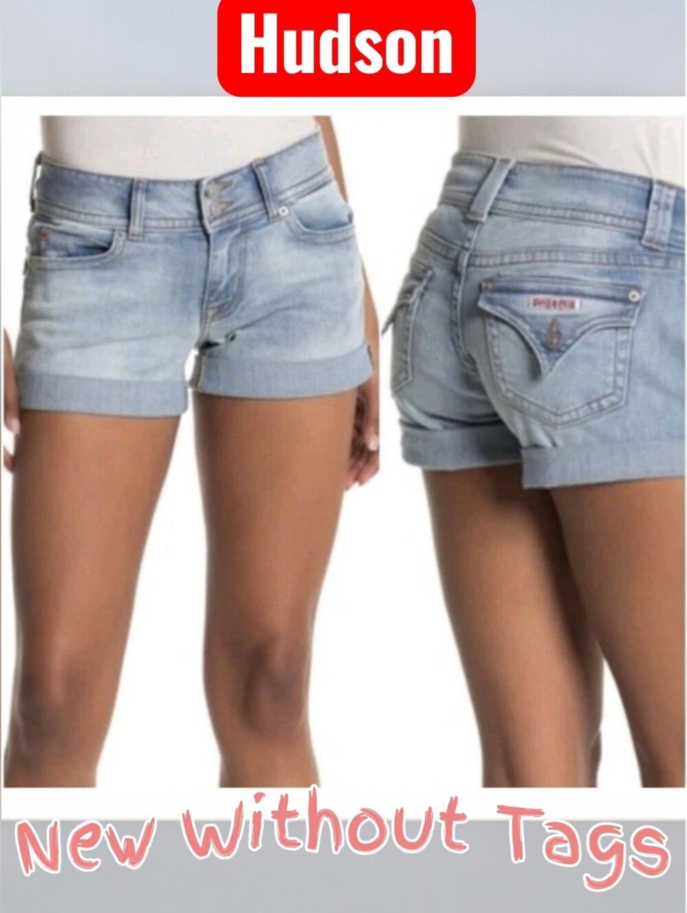 Hudson Jeans Light Wash Cuffed Denim Shorts "Suth" RUBY MID Thigh Short 31 New